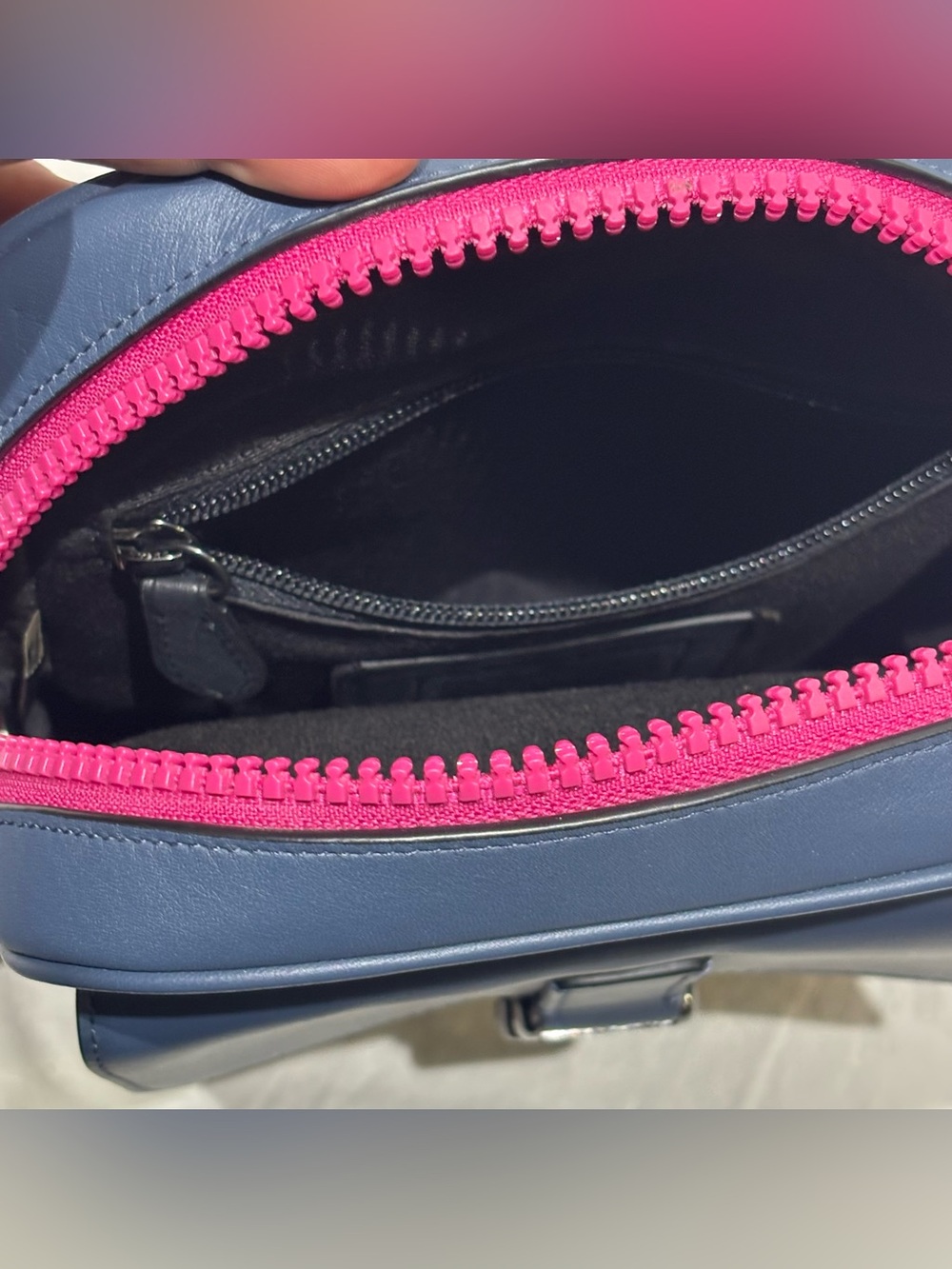 Coach Track Pack In Colorblock Signature Canvas C8126 Charcoal Denim Blue Pink - Picture 12 of 16